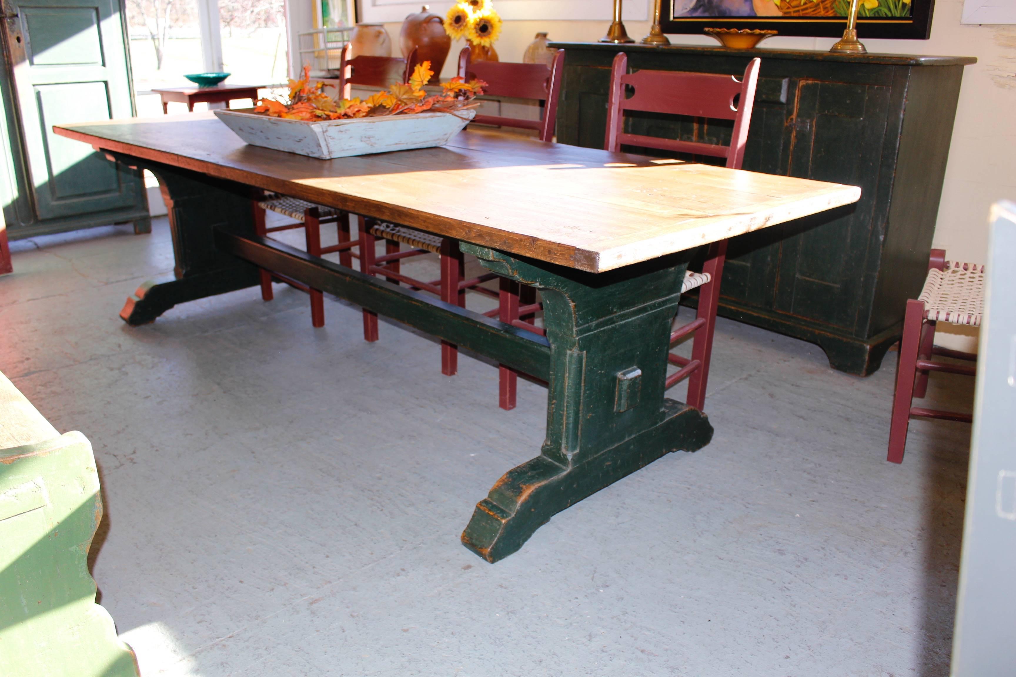 Canadian Trestle Table With a Green Base Nine Feet