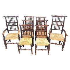 Georgian Set Of 8 Spindleback Kitchen Dining Chairs
