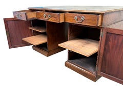 18th Century Georgian Mahogany Pedestal Partners Desk, Chippendale Period