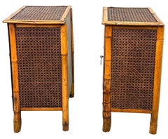 Rare Pair Of Late 19th Century Aesthetic Miniature Table Top Bamboo Cupboards