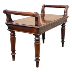 Mid 19th Century Mahogany Window Seat Hall Bench, Early Victorian