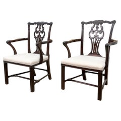 Fine Pair Of 18th Century Chippendale Period Mahogany Carver Armchairs