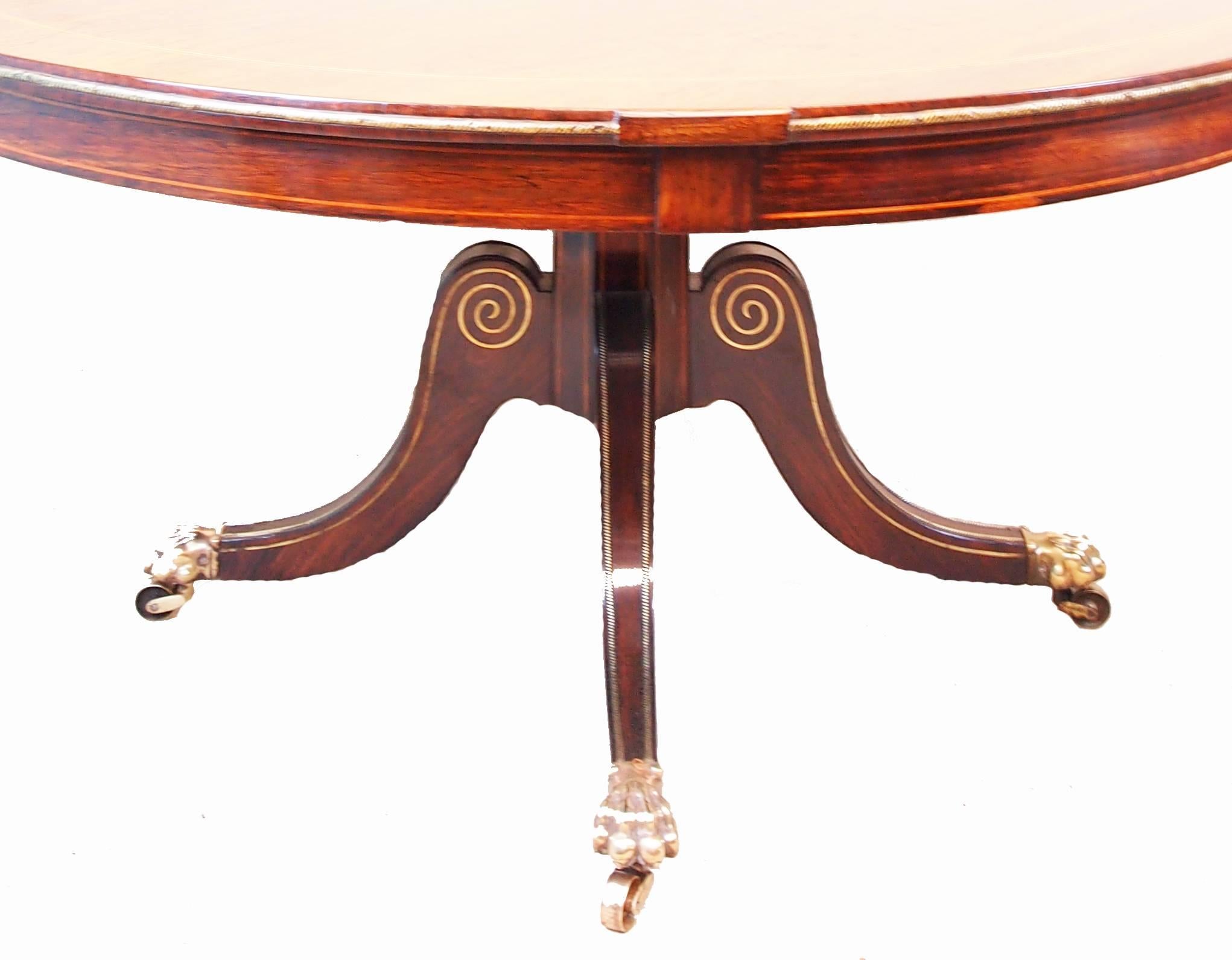 Brass Antique Regency Rosewood Circular Breakfast Centre Table