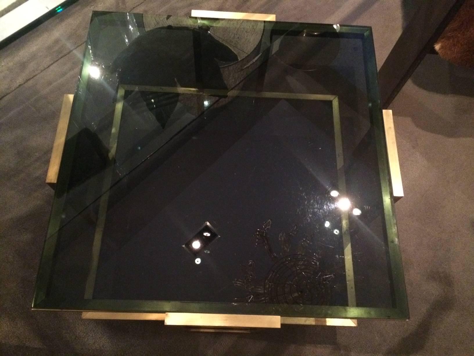 Bronzed Small Smoky-Glass Coffee Table For Sale
