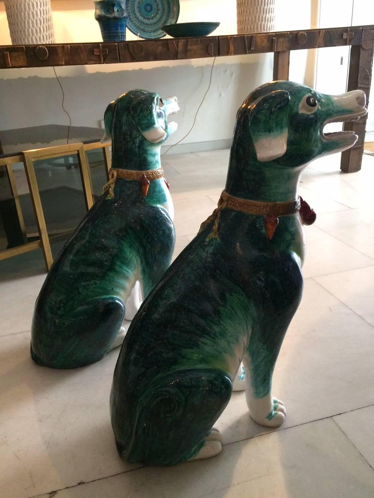 Italian Pair of ceramic dogs For Sale