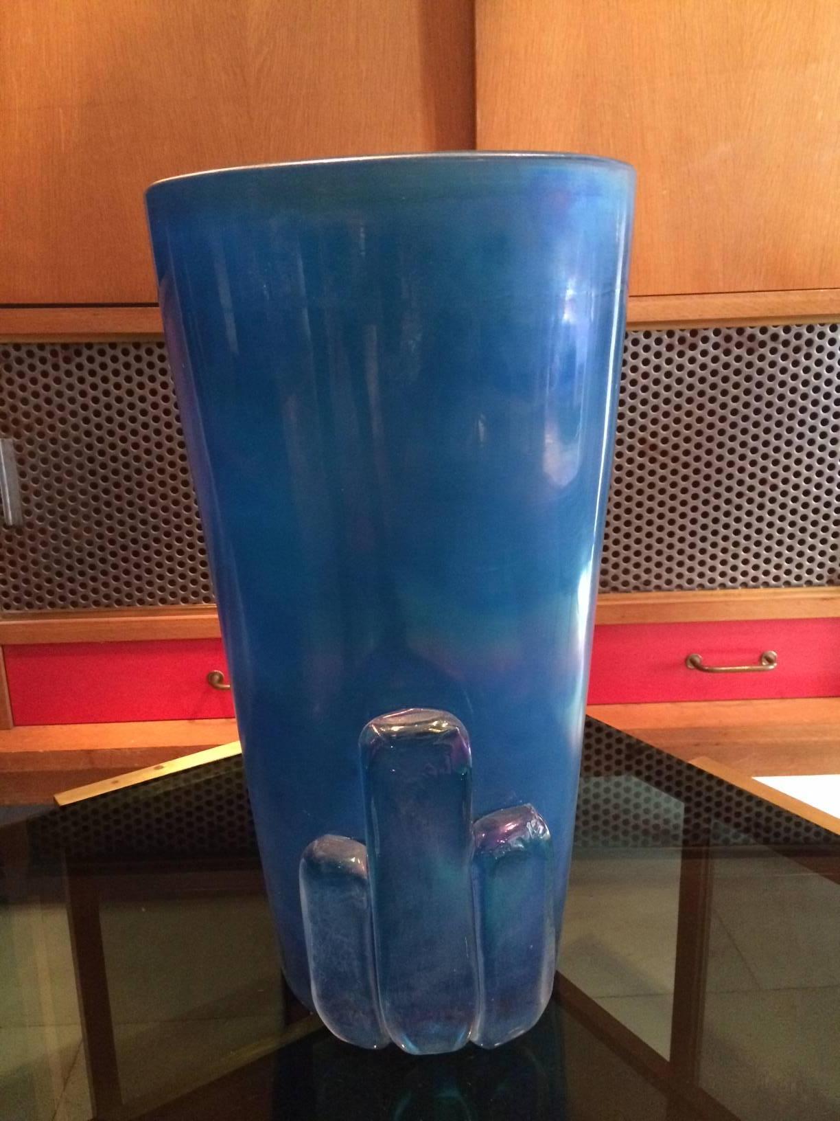 Italian Blue-Colored Murano Glass Vase by Giulio Ferro For Sale