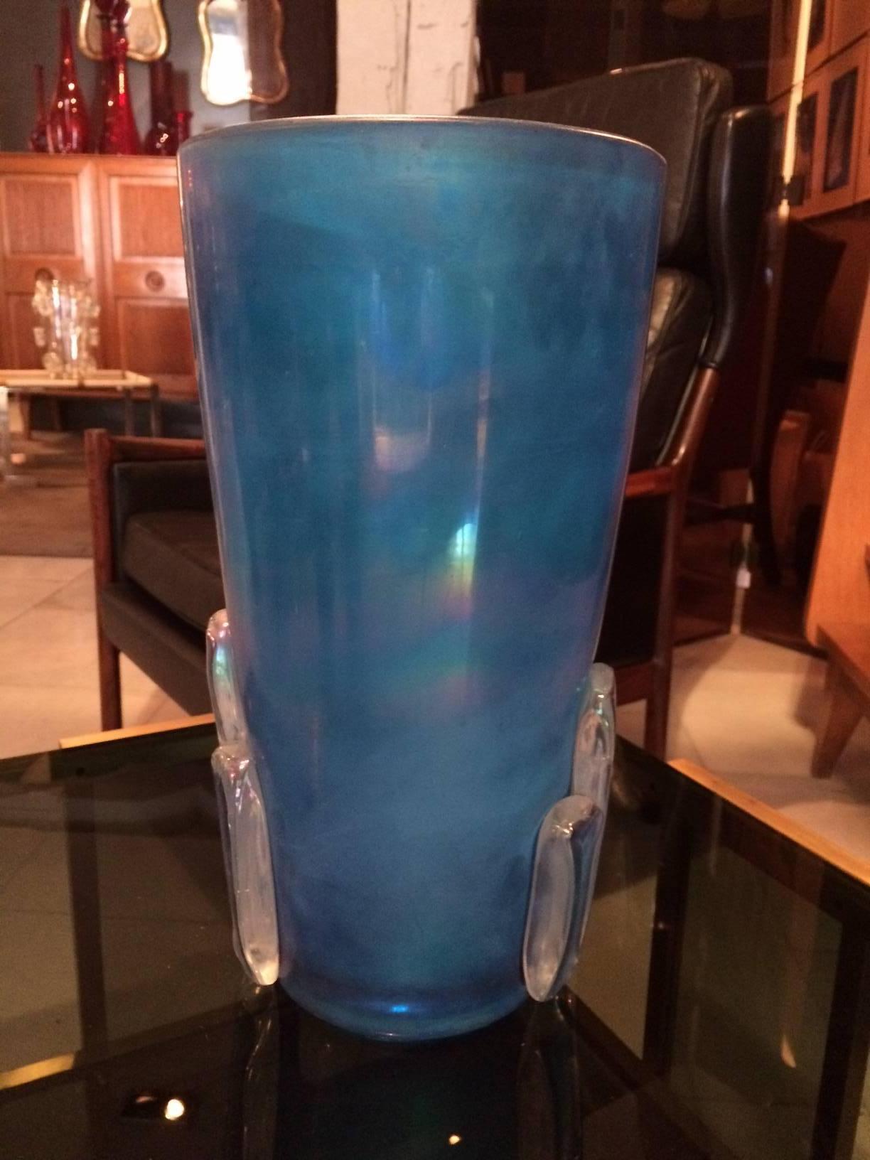 Blue-Colored Murano Glass Vase by Giulio Ferro For Sale 3
