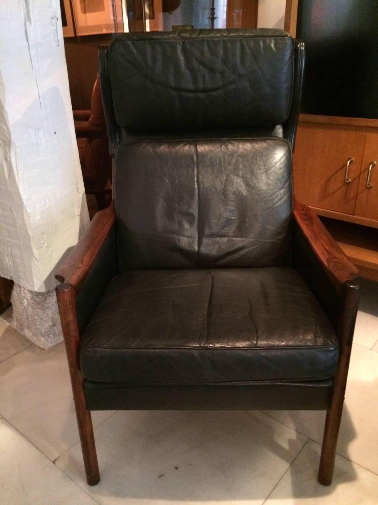 Danish Wingback Leather Armchair For Sale