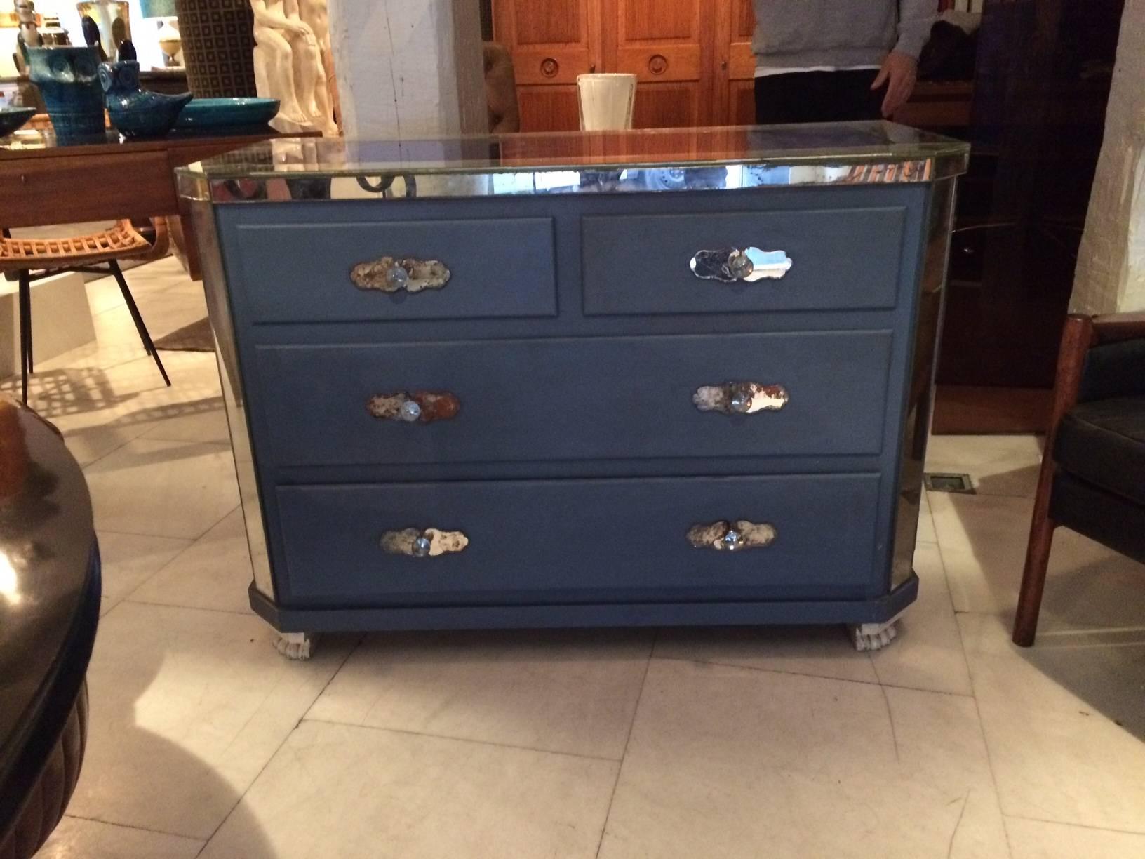 French Blue-Painted and Mirrored Commode For Sale
