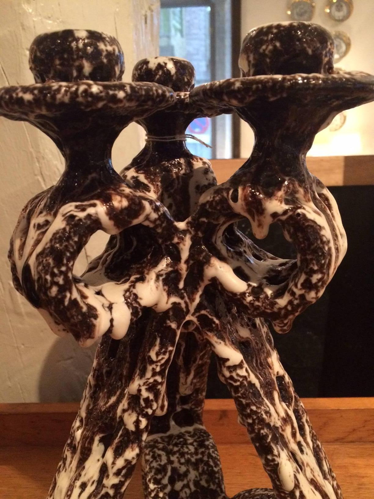 Ceramic Pair of Candleholders by Marius Giuge For Sale