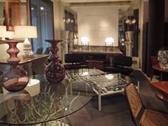 Pair of Coffee Tables with Murano Glass Vitrals