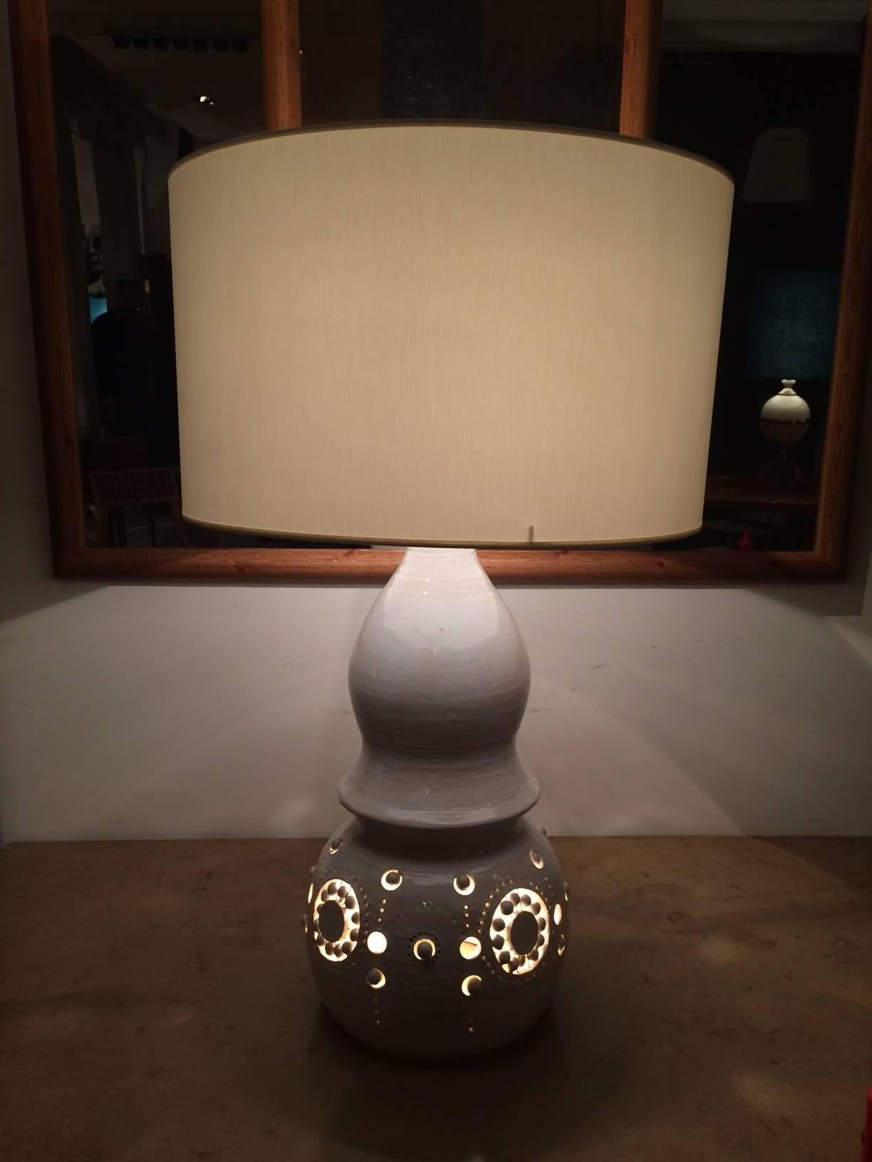 French Pair of White Table Lamps by Georges Pelletier