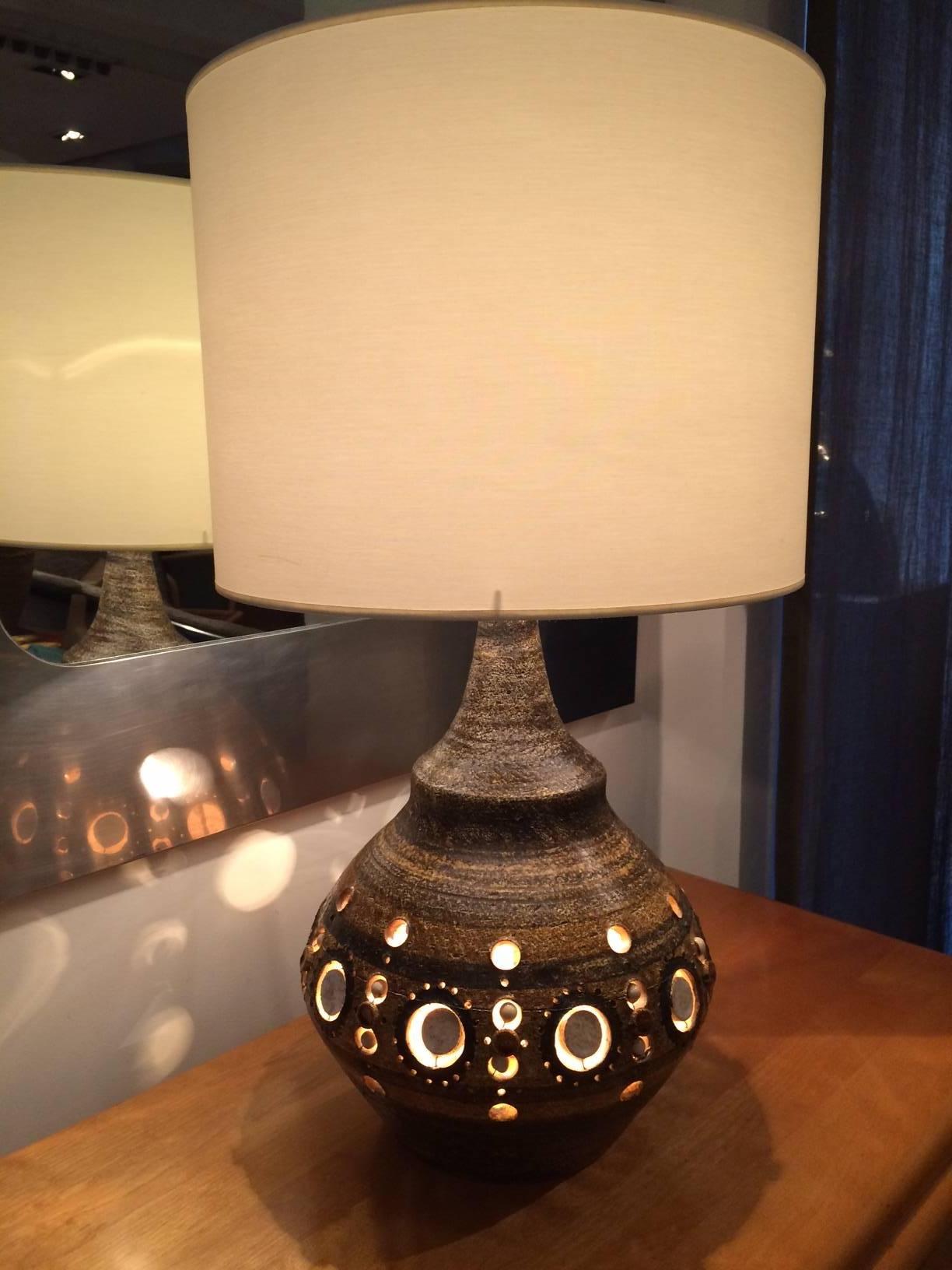 Pottery Pair of Brown Table Lamps by Georges Pelletier For Sale