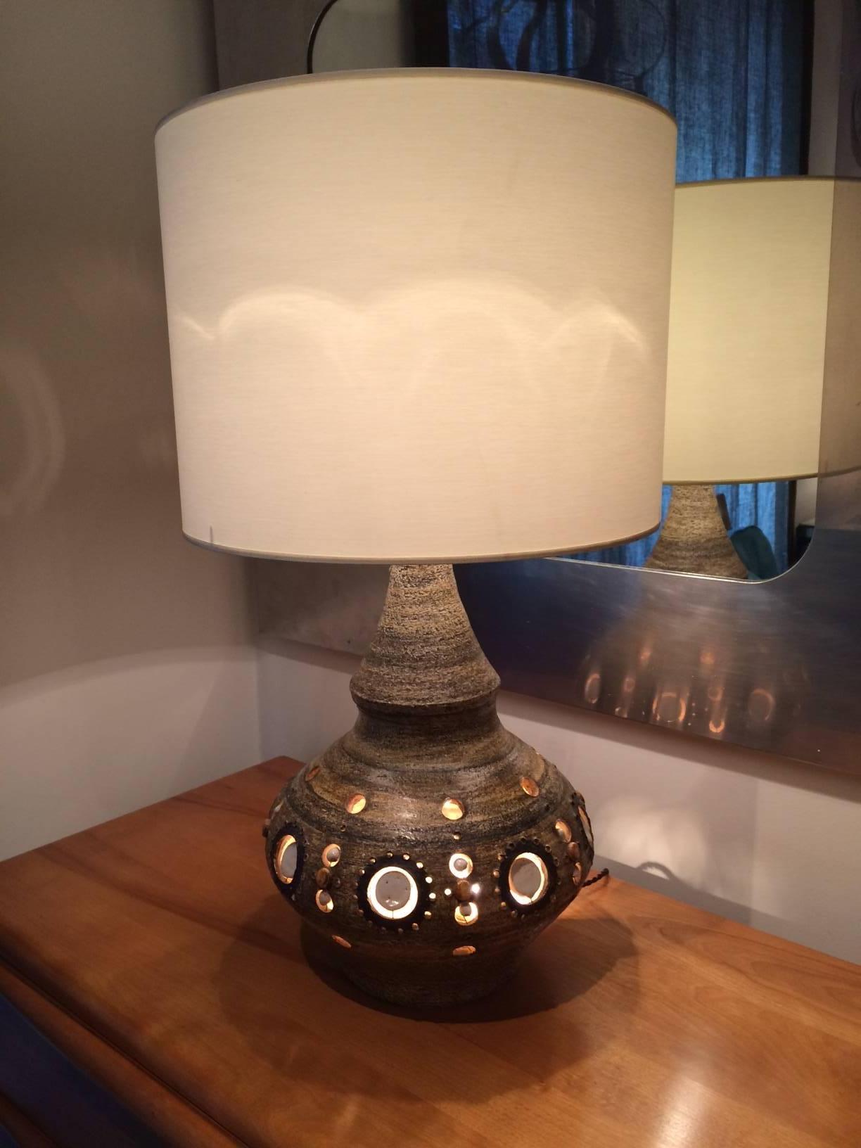 Enameled Pair of Brown Table Lamps by Georges Pelletier For Sale