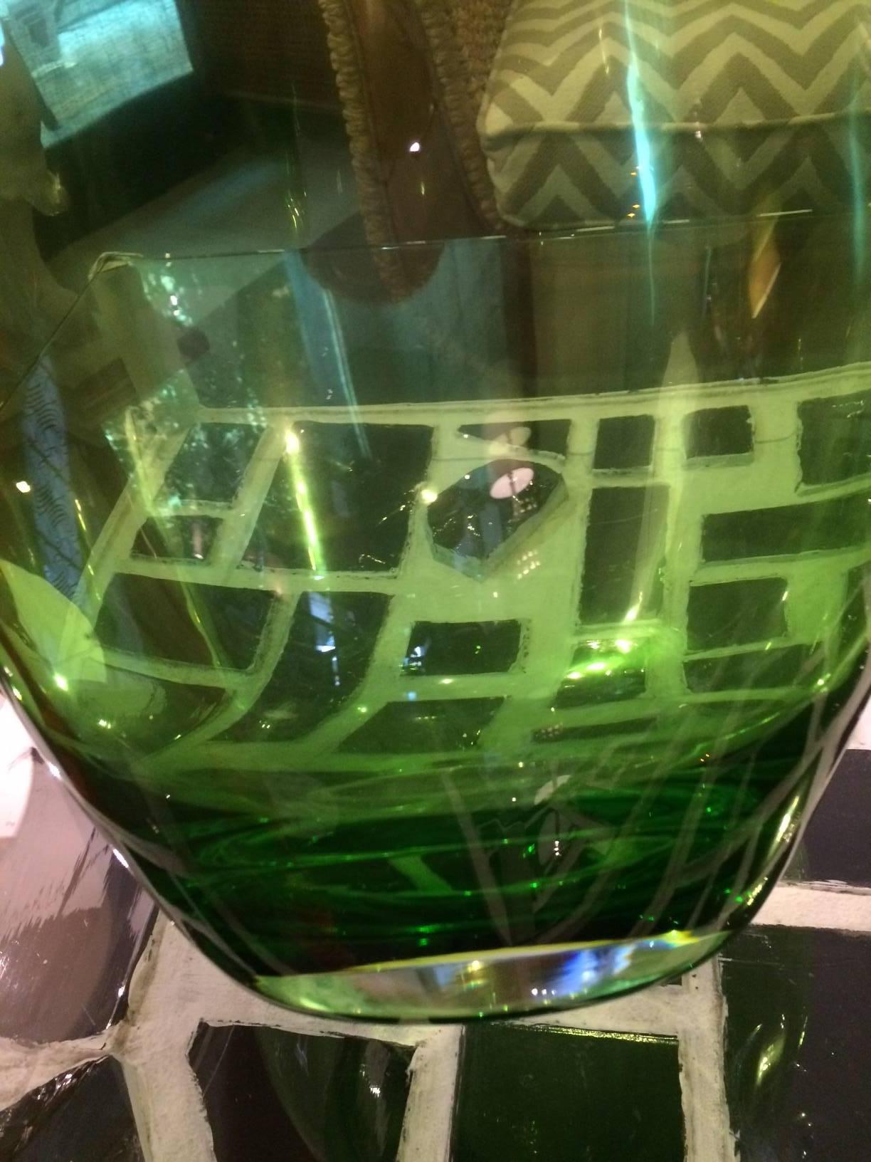 Pair of Large Green Glass Vases For Sale 2