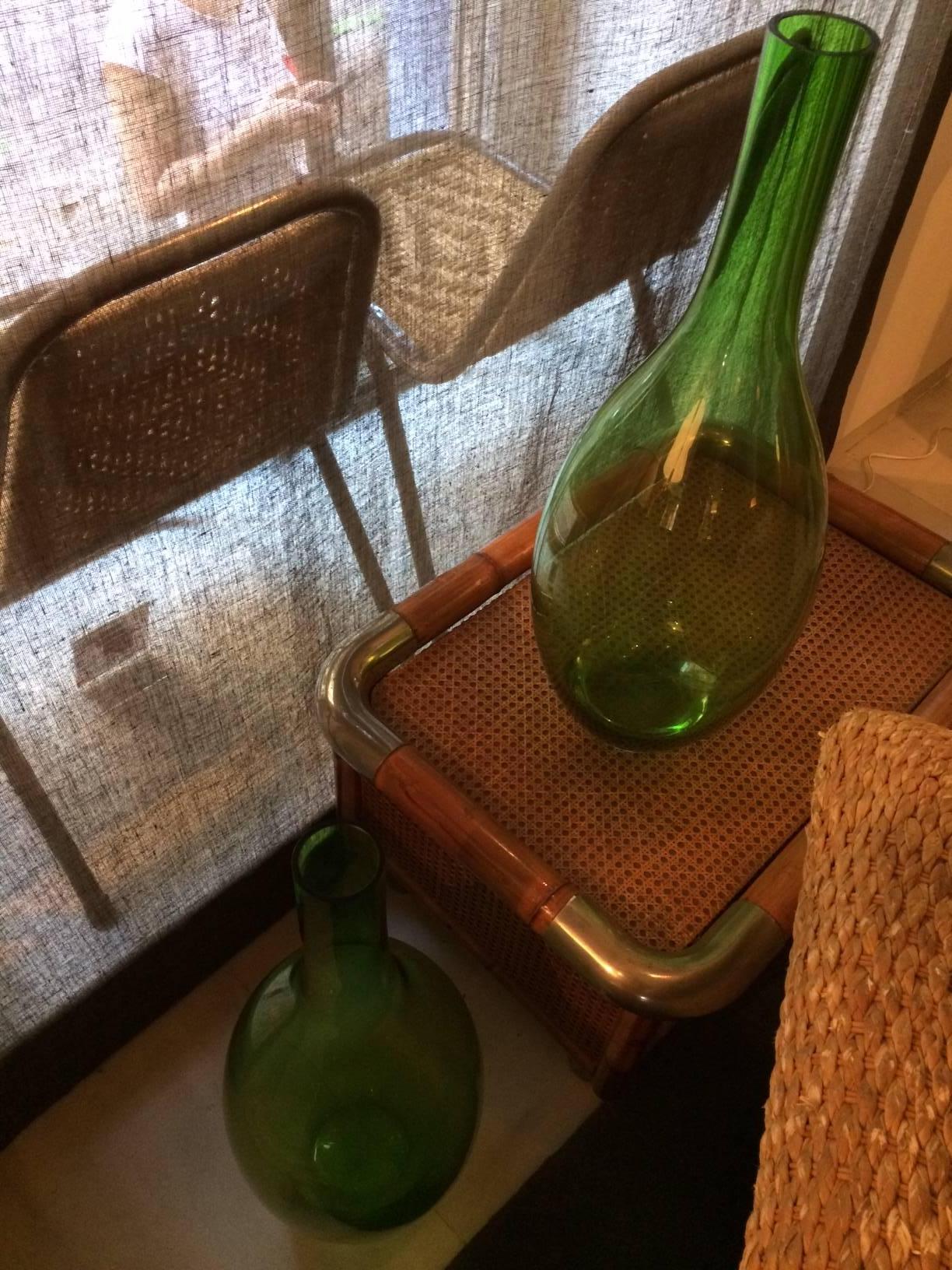 Mid-20th Century Pair of Large Green Glass Vases For Sale