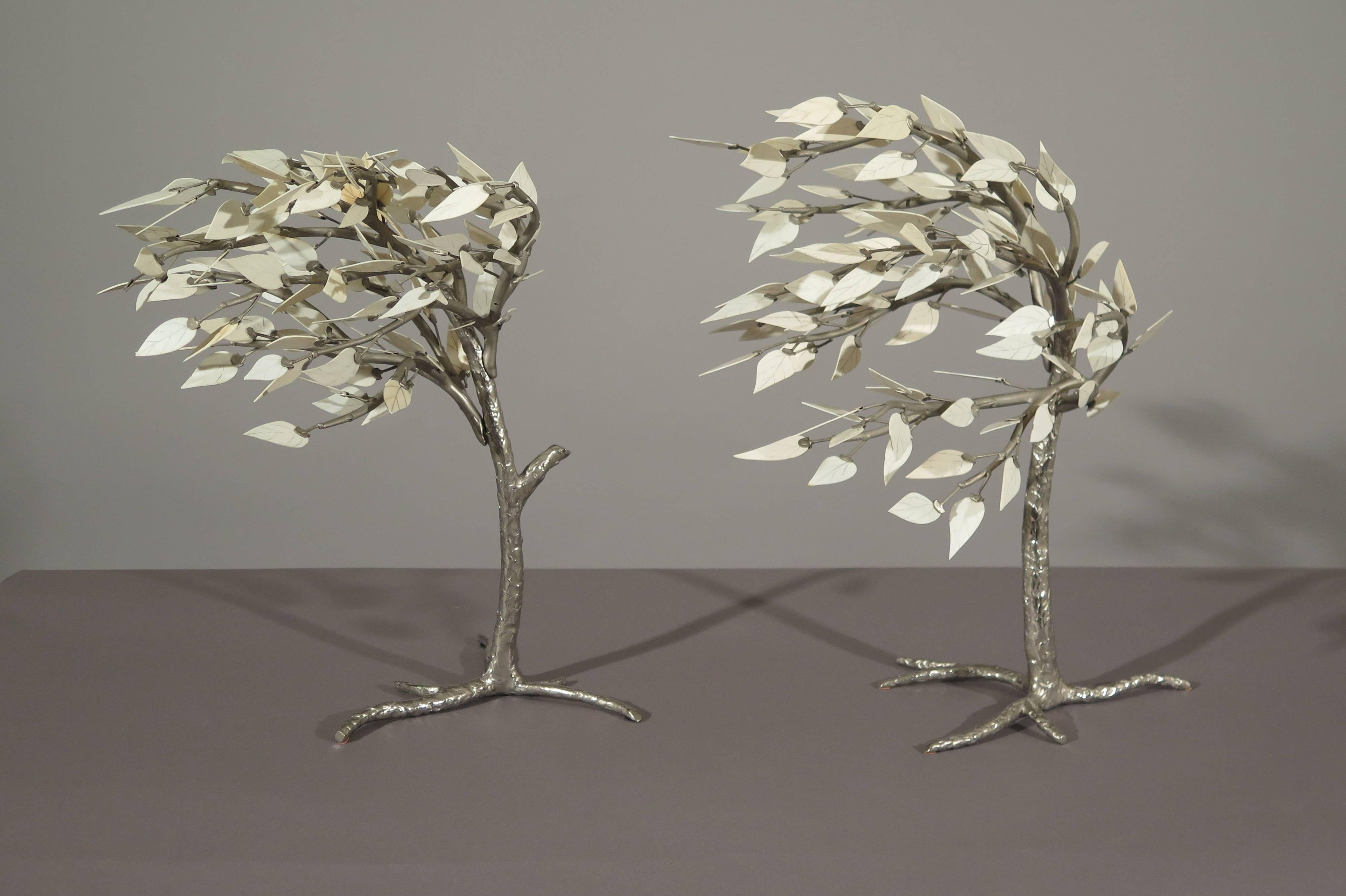 Mid-Century Modern Pair of Rare Bronze and Bone Trees by Jacques Duval Brasseur