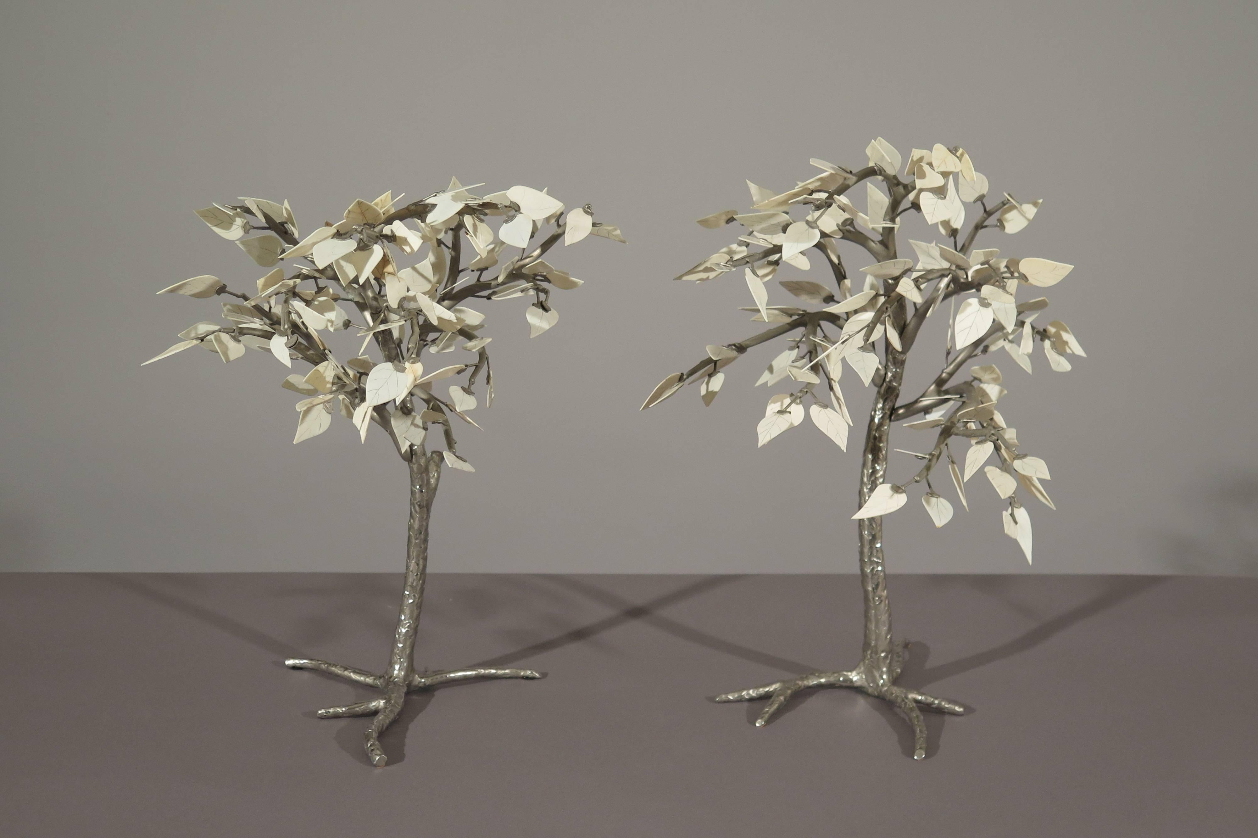 Pair of Rare Bronze and Bone Trees by Jacques Duval Brasseur 2