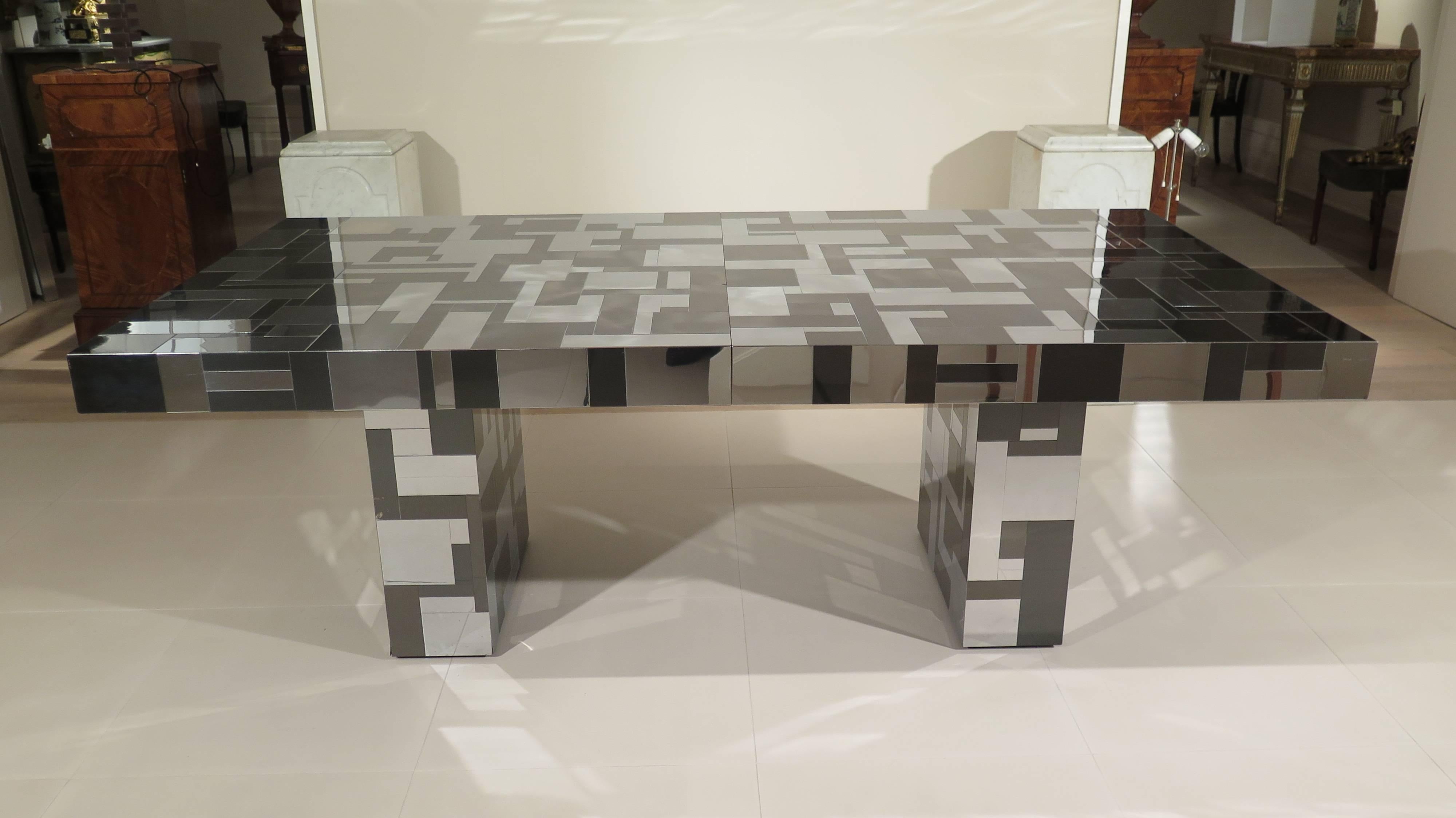 American Rare Cityscape Dining Table in Gun Metal and Chrome by Paul Evans For Sale