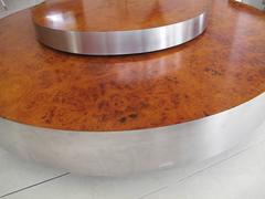 Willy Rizzo Revolving Coffee Table in Stainless Steel and Walnut