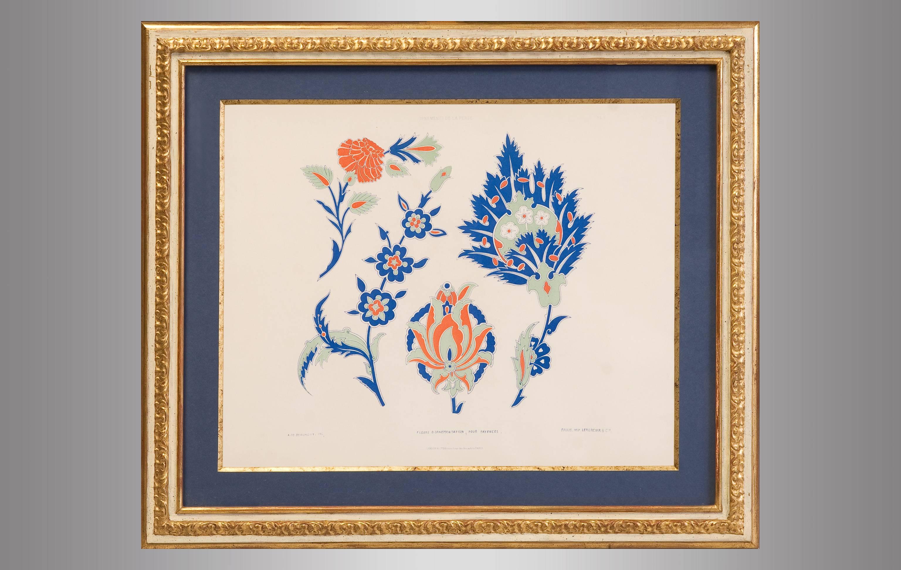 20th Century Set of Five French Lithographs with Persian Decorative Motifs For Sale