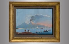 Pair of Neapolitan Gouache ''Eruzione 8 de Febrero de 1850''