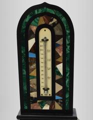 Thermometer in Black Marble, Inlaid with Various Marbles, Italy, 19th Century