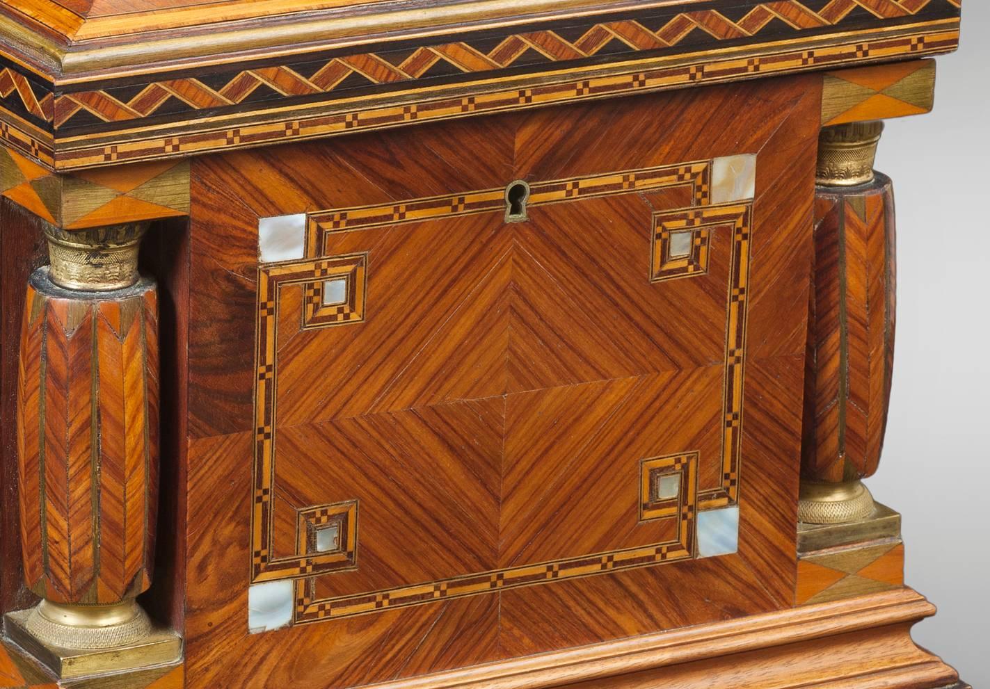 French Jeweller box in Rosewood Marquetry with Mother Pearl Applications, circa 1930 For Sale