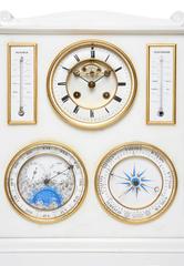 Carrara Marble Mantel Clock with Barometer, Thermometers, and Perpetual Calendar