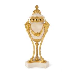 Pair of Louis XVI Style Ormolu and White Marble Cassolettes