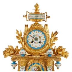 Rococo Style Ormolu and Porcelain Antique Mantel Clock