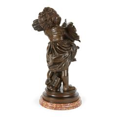 Patinated Bronze Group of a Child Holding a Rooster "L'enfant au Coq"