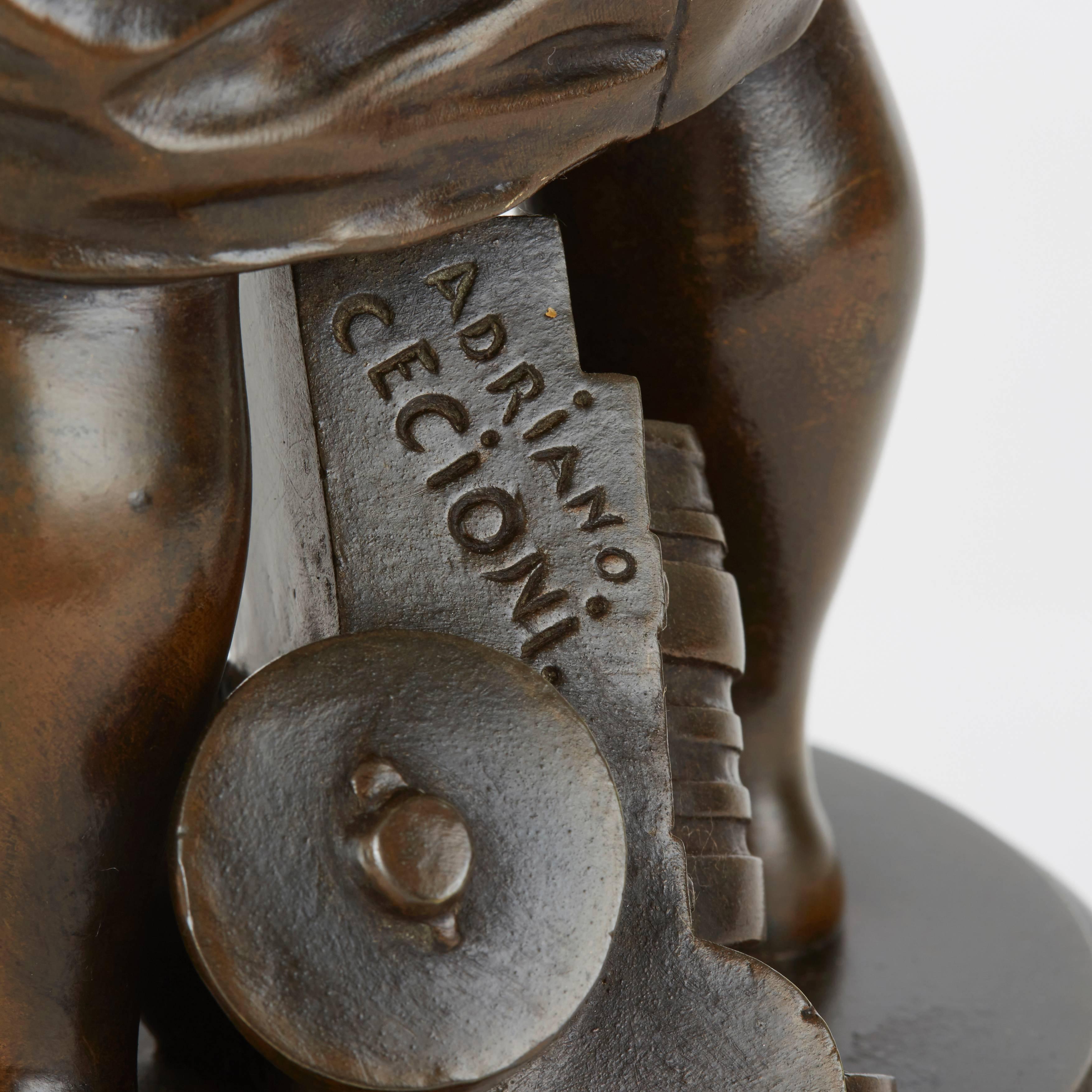 Patinated Bronze Group of a Child Holding a Rooster 