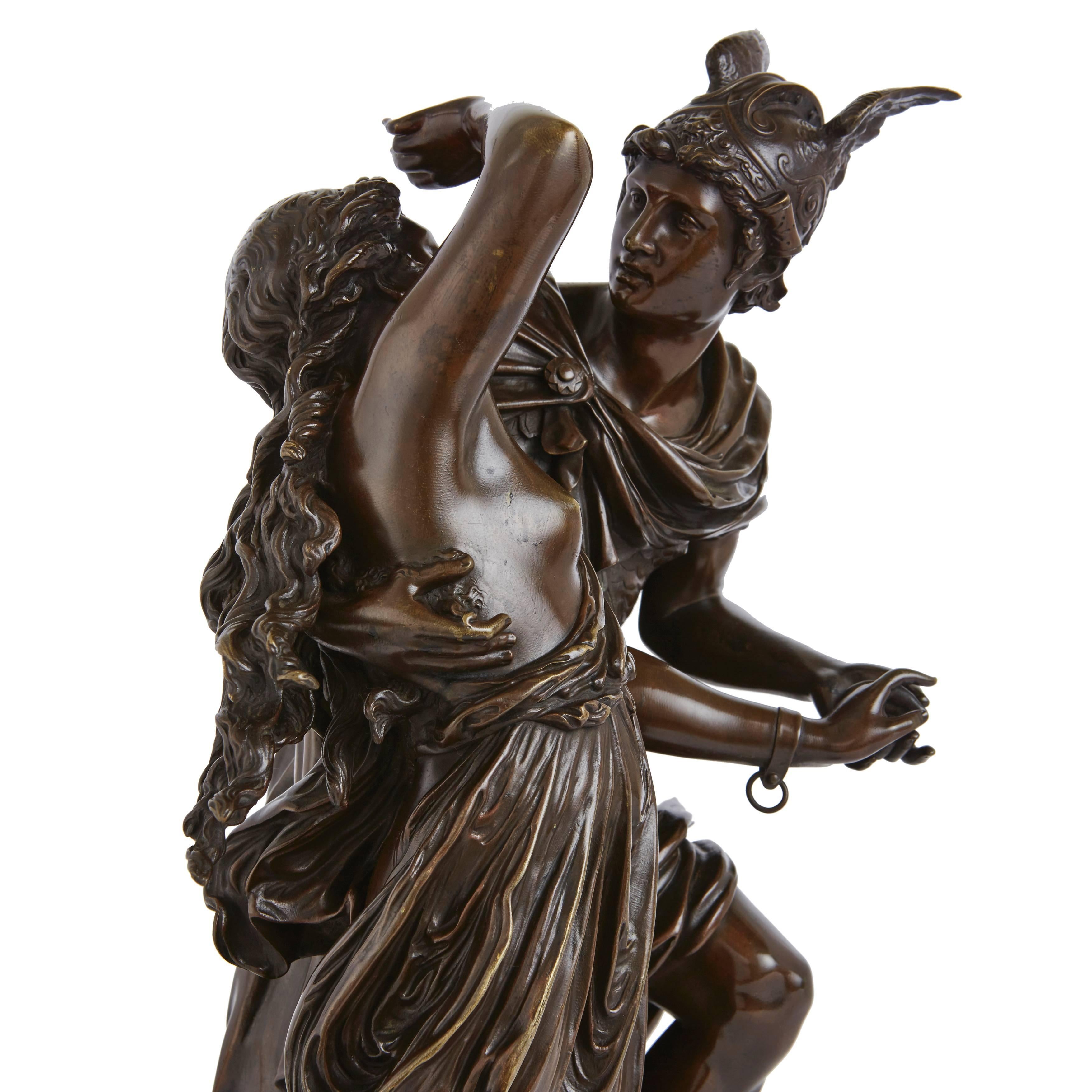 The patinated bronze sculpture standing on naturalistic circular base, signed 'L. Grégoire' on base

Jean Louis Grégoire (French, 1840-1890) was born and died in Paris. Training under Salmson at the Ecole des Beaux-Arts, he exhibited at the