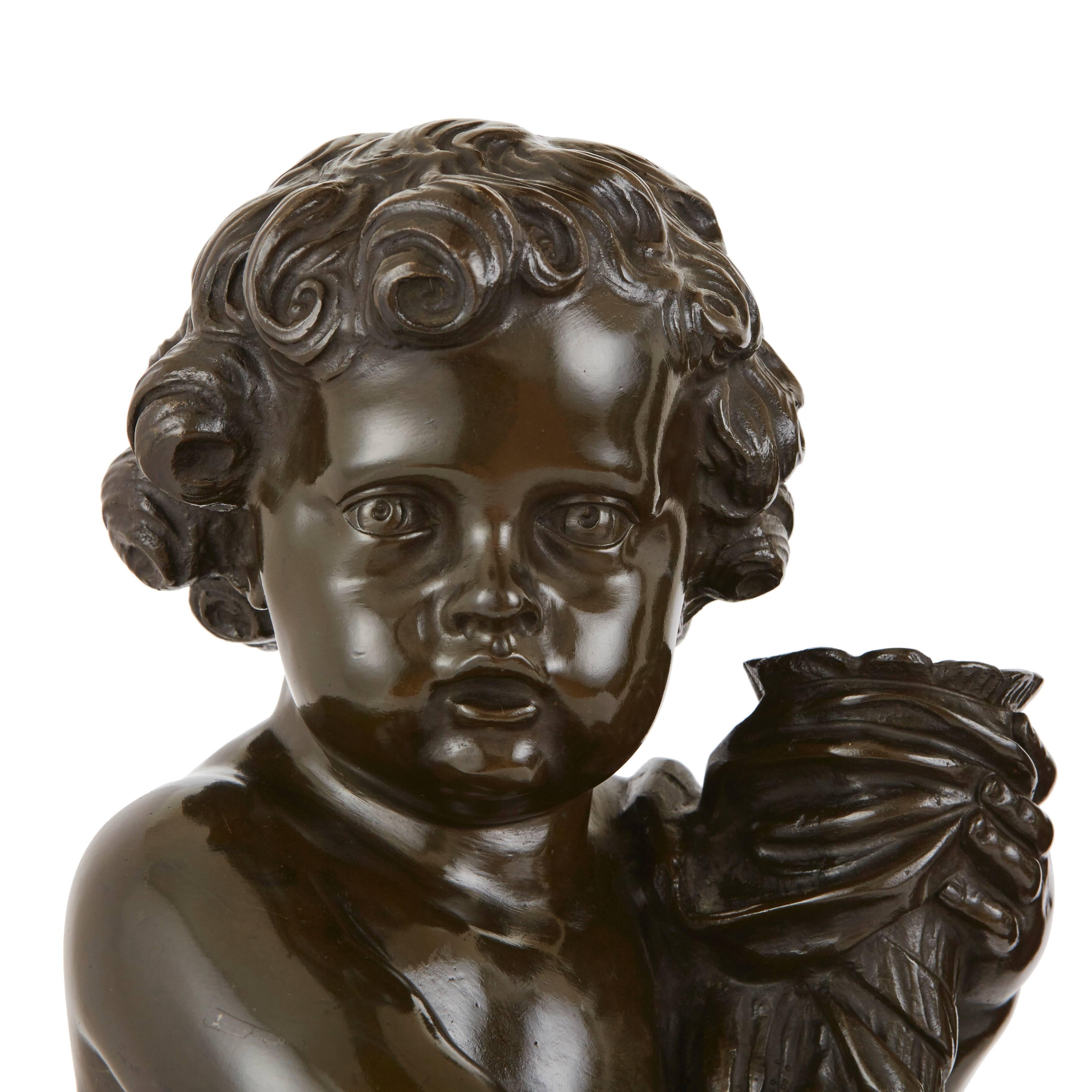 Pair of Patinated Bronze Antique Cherubs, after Clodion In Good Condition In London, GB