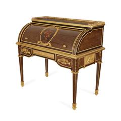 Ormolu-Mounted Marquetry Roll-Top Desk Attributed to P. Bernard