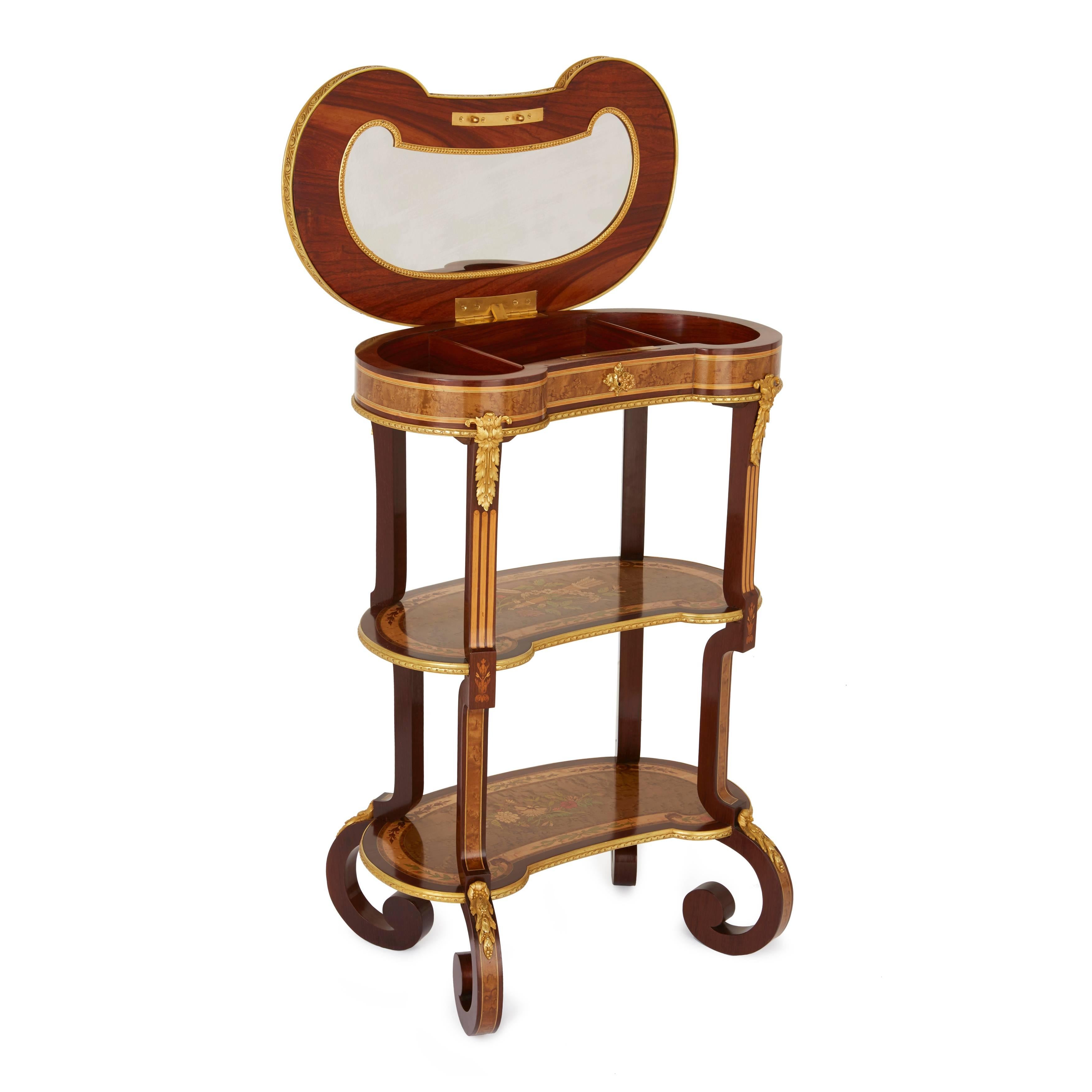 Marquetry Louis XV Style Kidney Shaped Ormolu-Mounted Dressing Table by Sormani