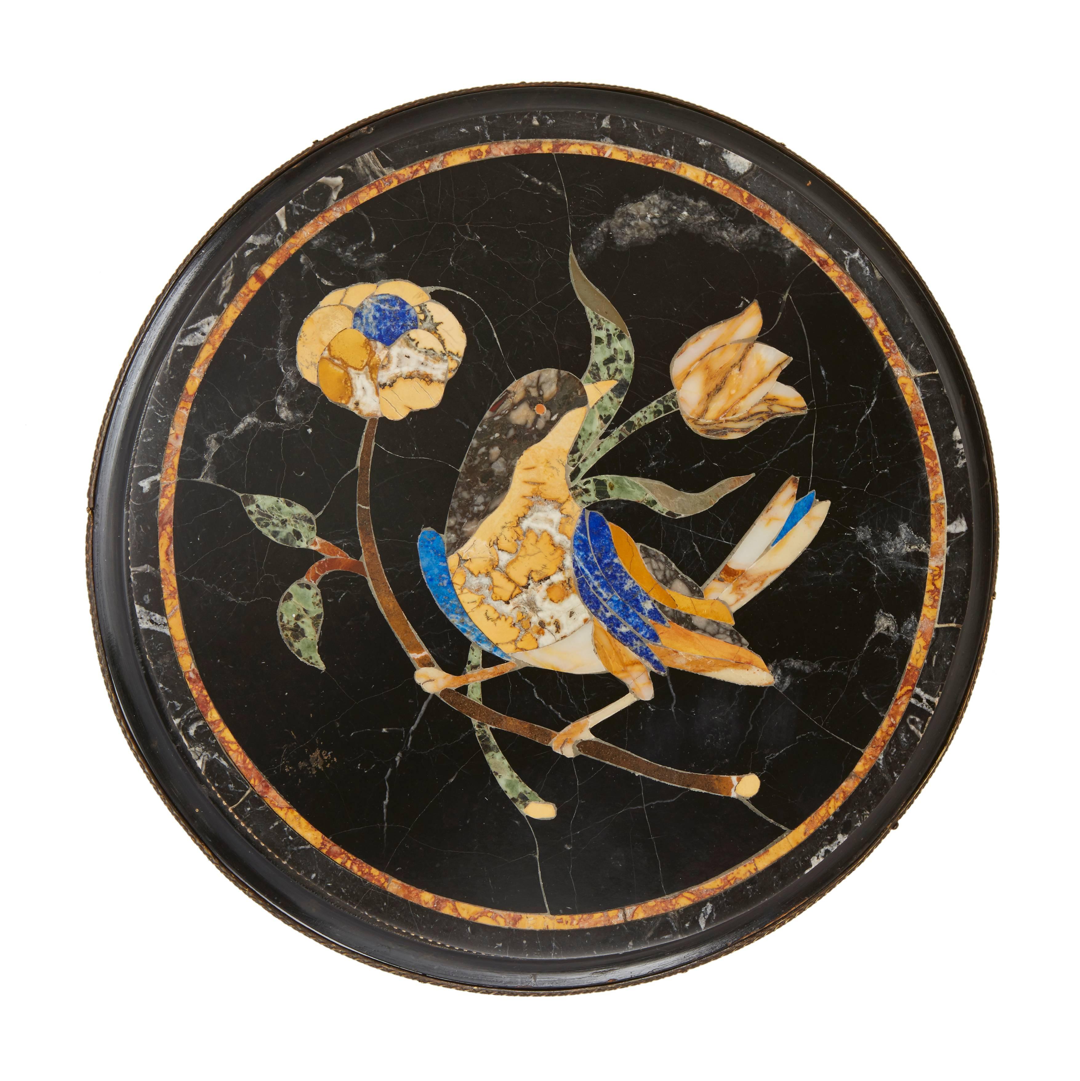 Italian Pair of Pietra Dura Topped Circular Occasional Tables For Sale