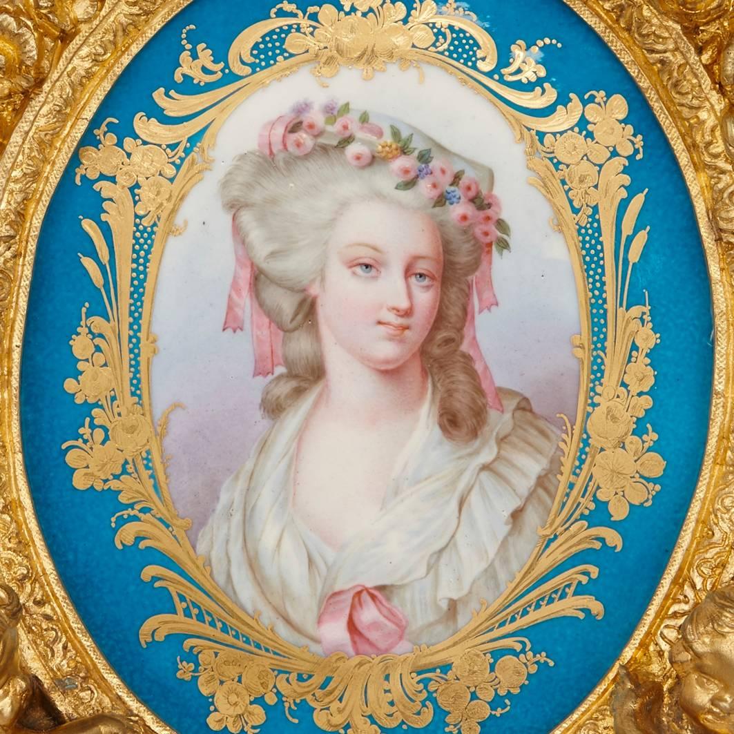Finely painted with important female French aristocratic figures; the first depicting Princess Marie-Louise Thérèse of Savoy-Carignan, Princesse de Lamballe, (French, 1749-1792), confidante of Queen Marie Antoinette; the second depicting Louise de
