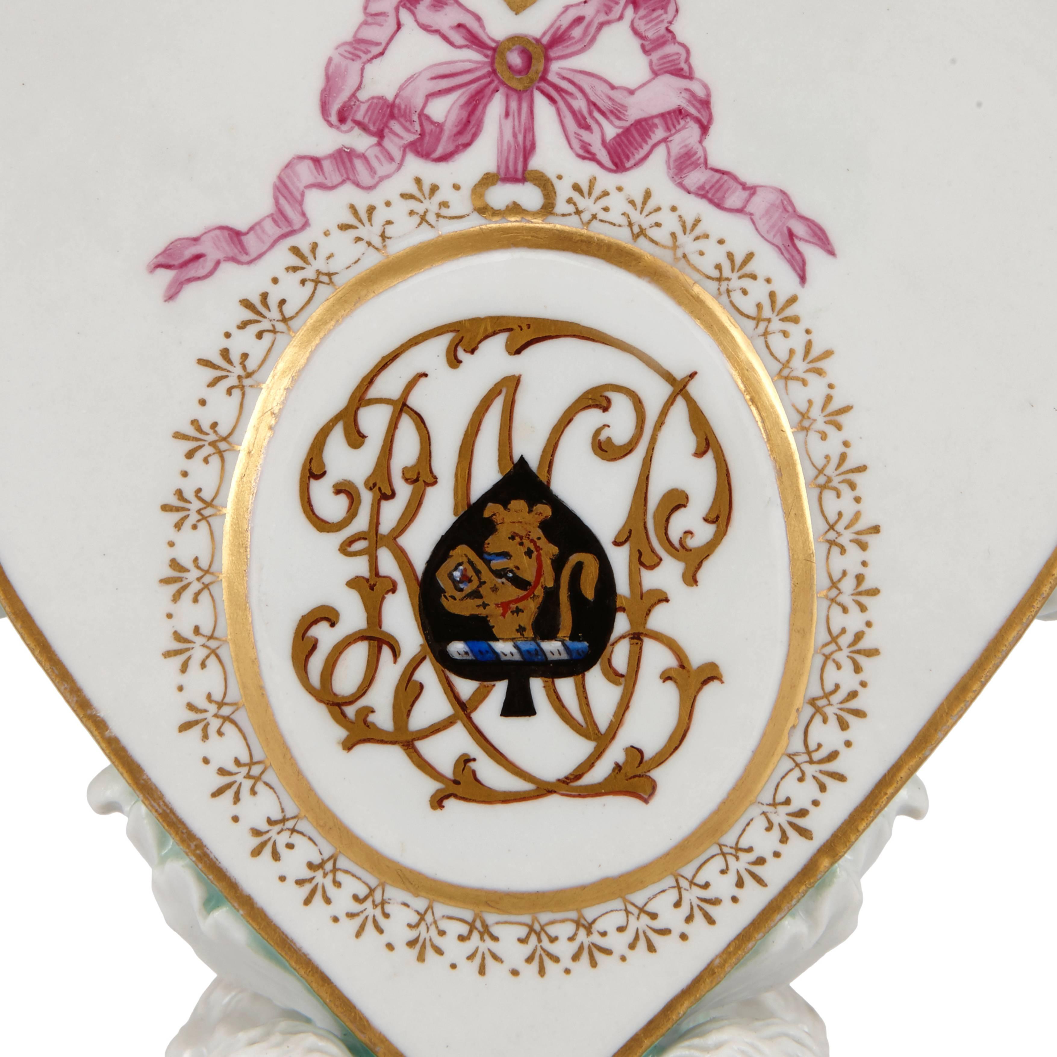 German Pair of Heart Shaped Meissen Porcelain Candleholders For Sale