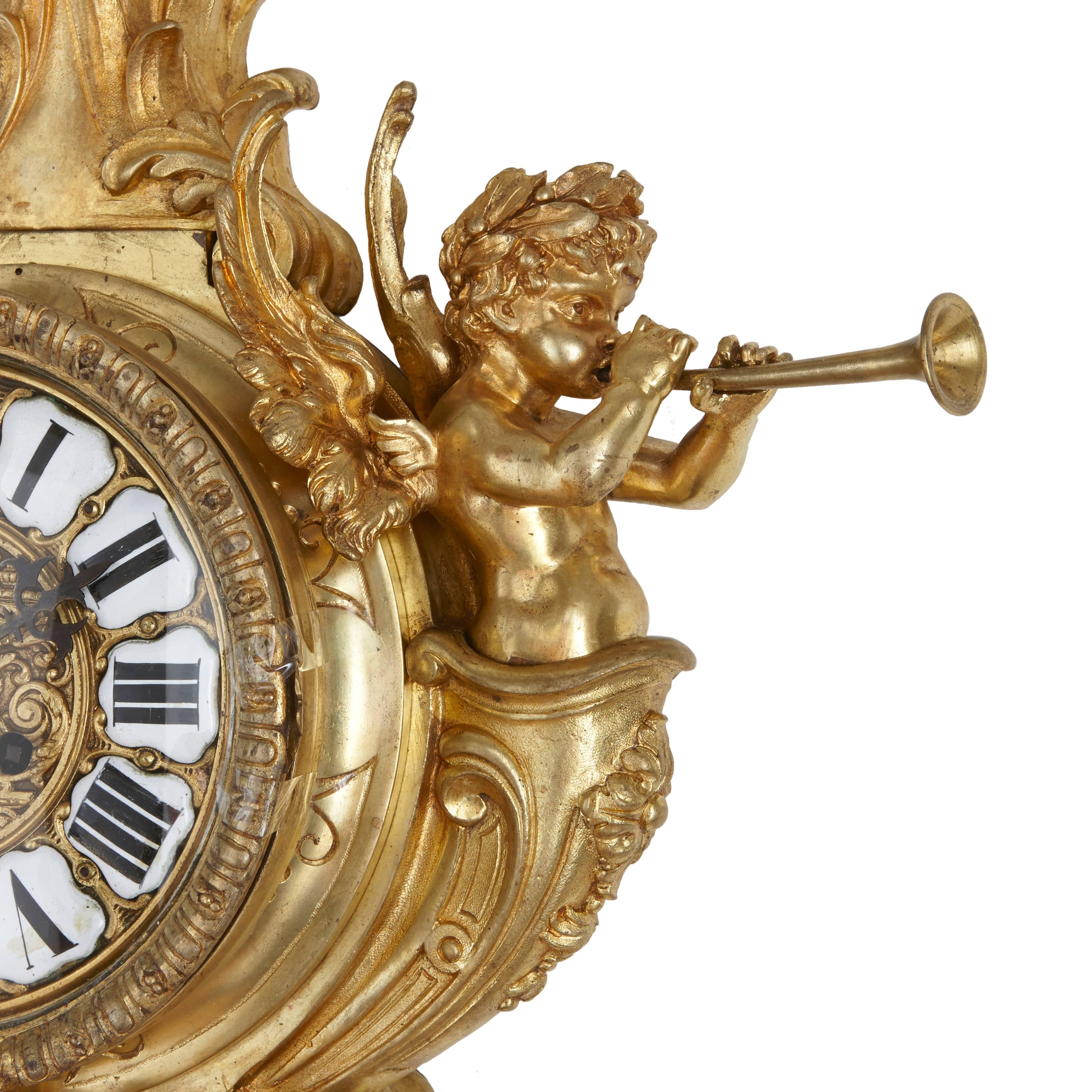 Antike französische Goldbronze-Uhr und Barometer-Set im neoklassischen Stil von Mottheau (Französisch) im Angebot
