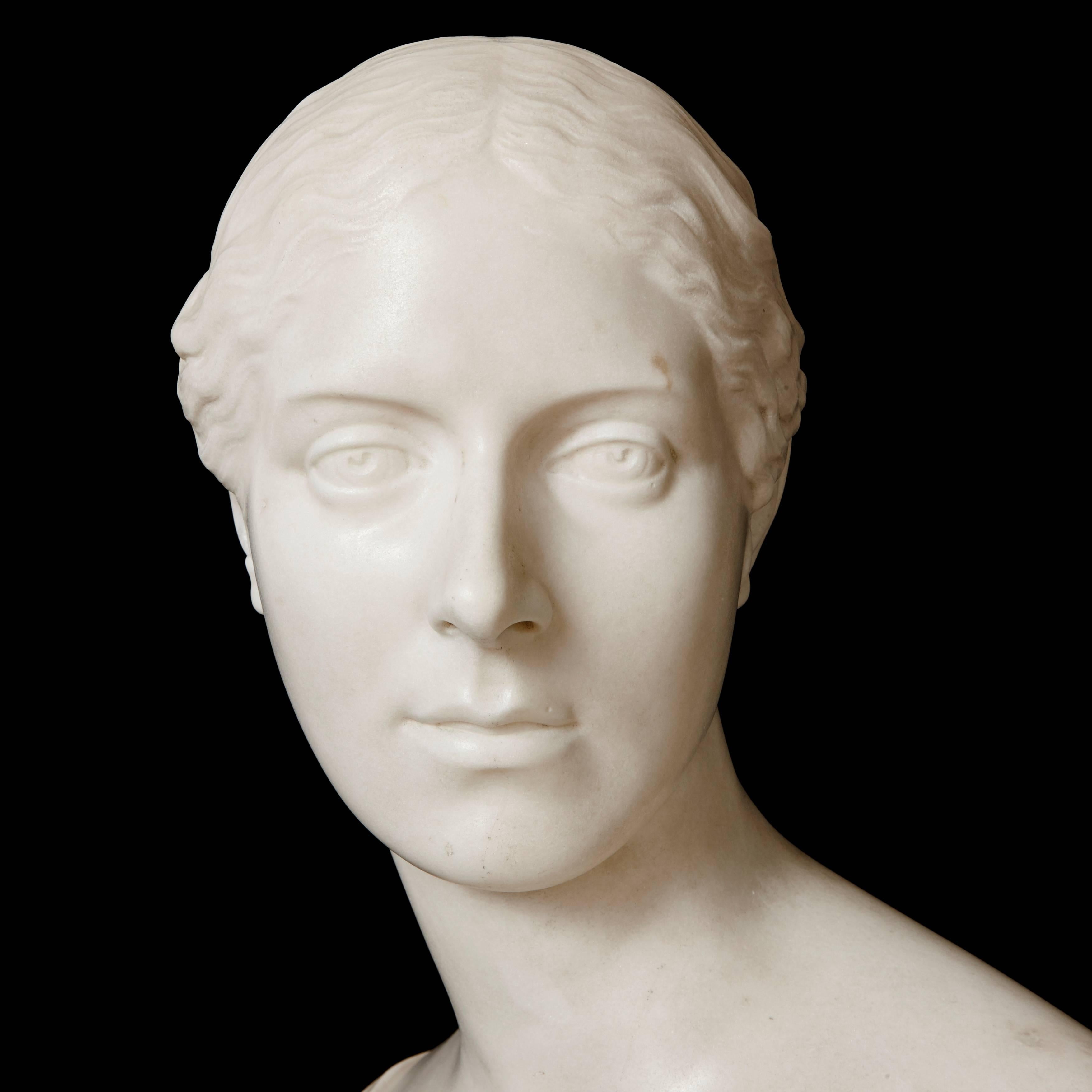 English Victorian period marble bust of a lady by E. H. Baily