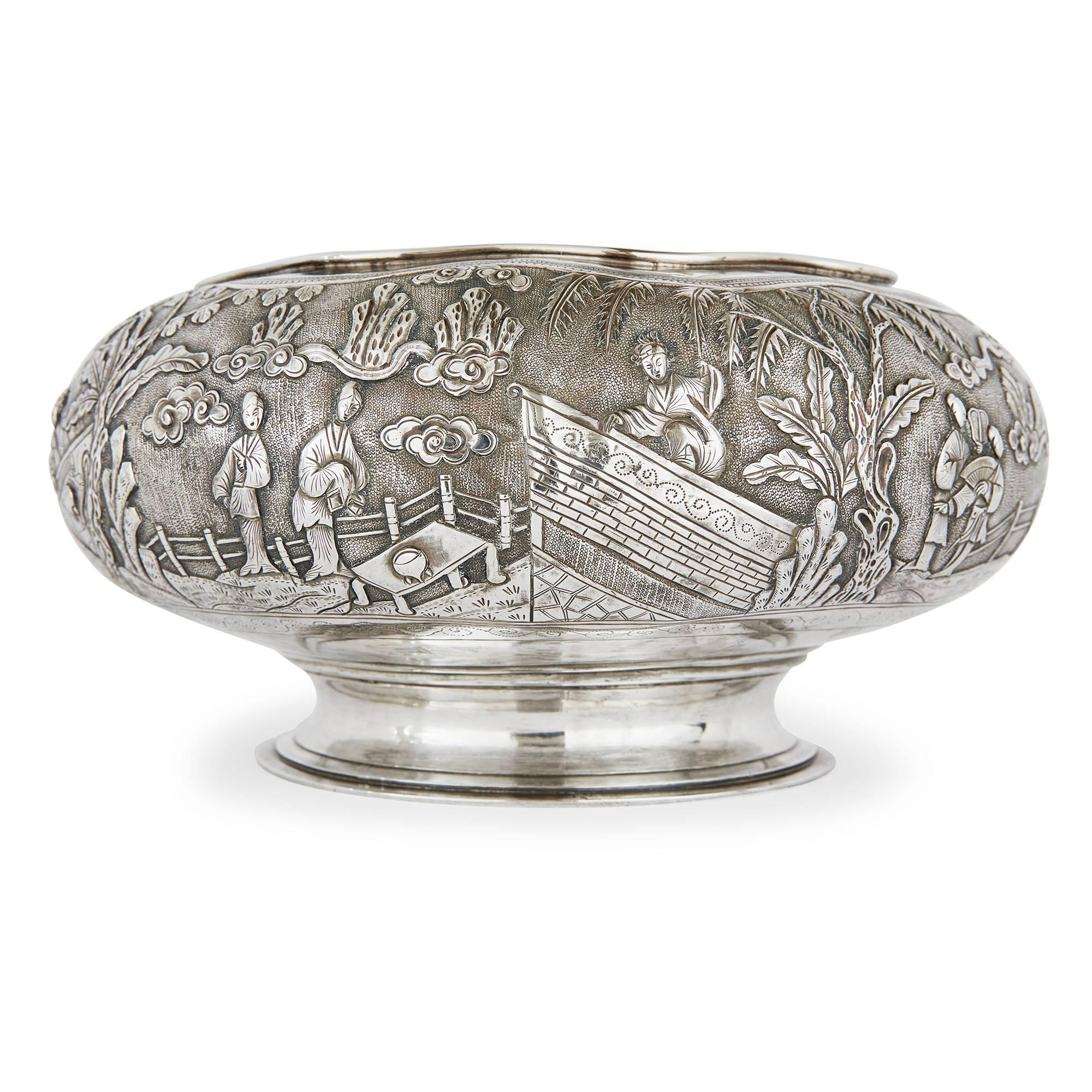 Romantic Solid Silver Chinese Antique Bowl, Qing Period