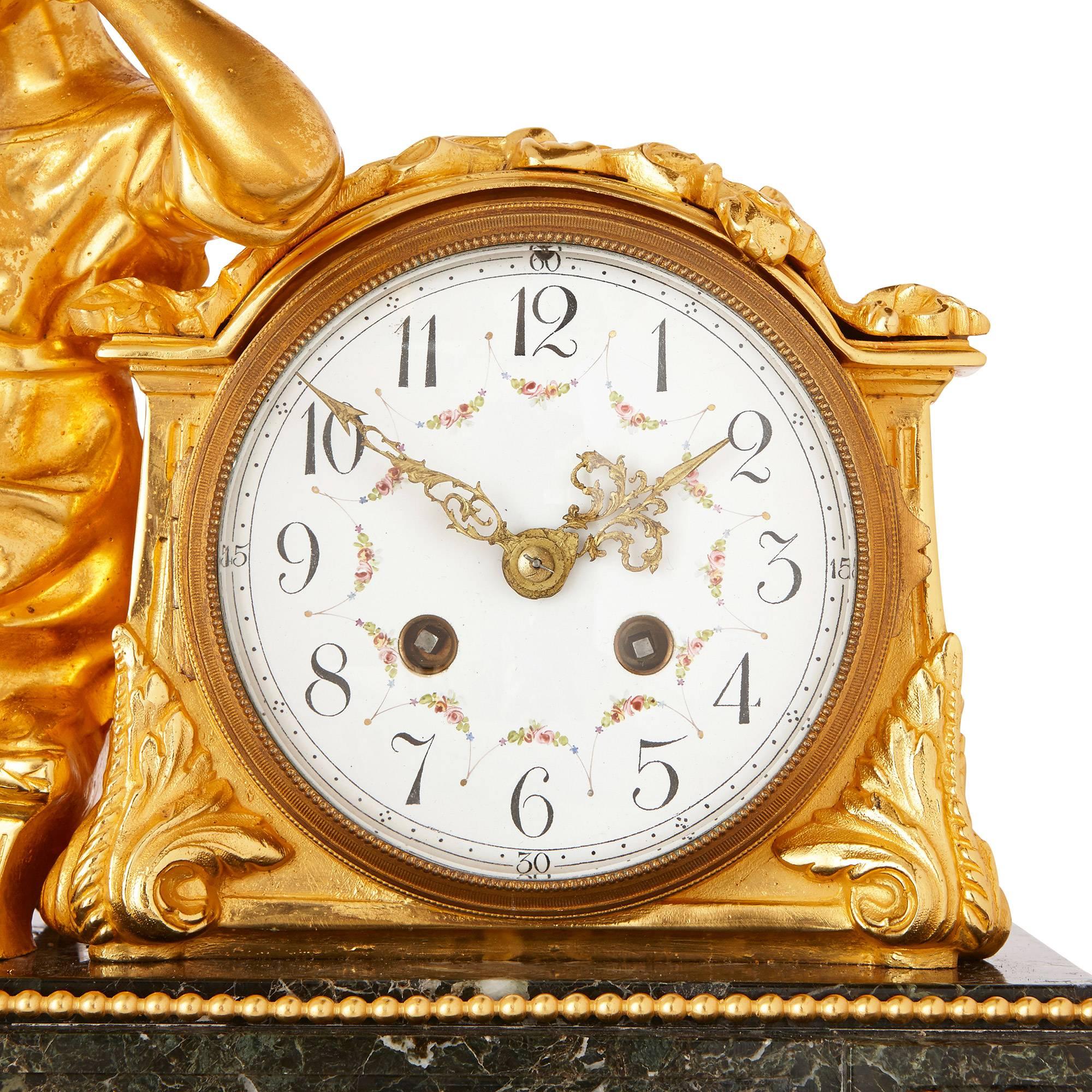 Louis XVI French Gilt Metal and Marble Antique Three-Piece Clock Set