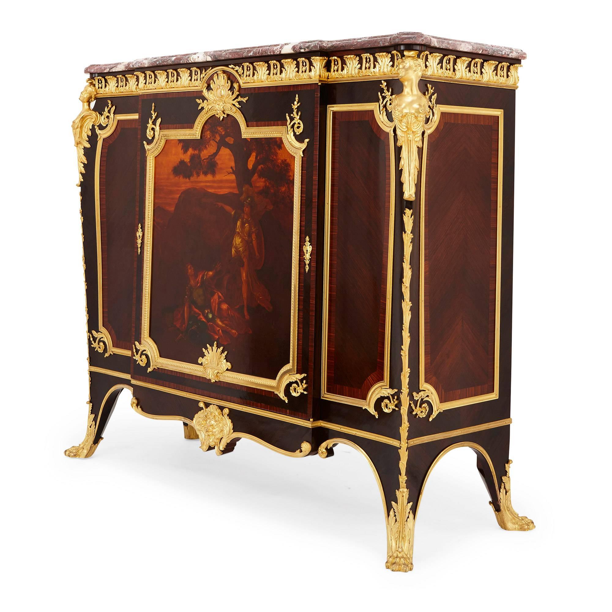 Kingwood, Vernis Martin and Gilt-Bronze mounted side cabinet by Linke
French, Late 19th Century
Height 127cm, width 147cm, depth 50cm

Made in the late-nineteenth century in the height of the French Belle Époque, this exceptional ormolu, kingwood,