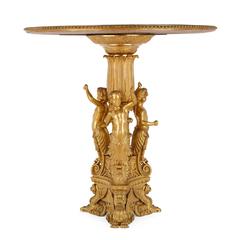 Antique Russian Round Ormolu Table with Green Malachite Top