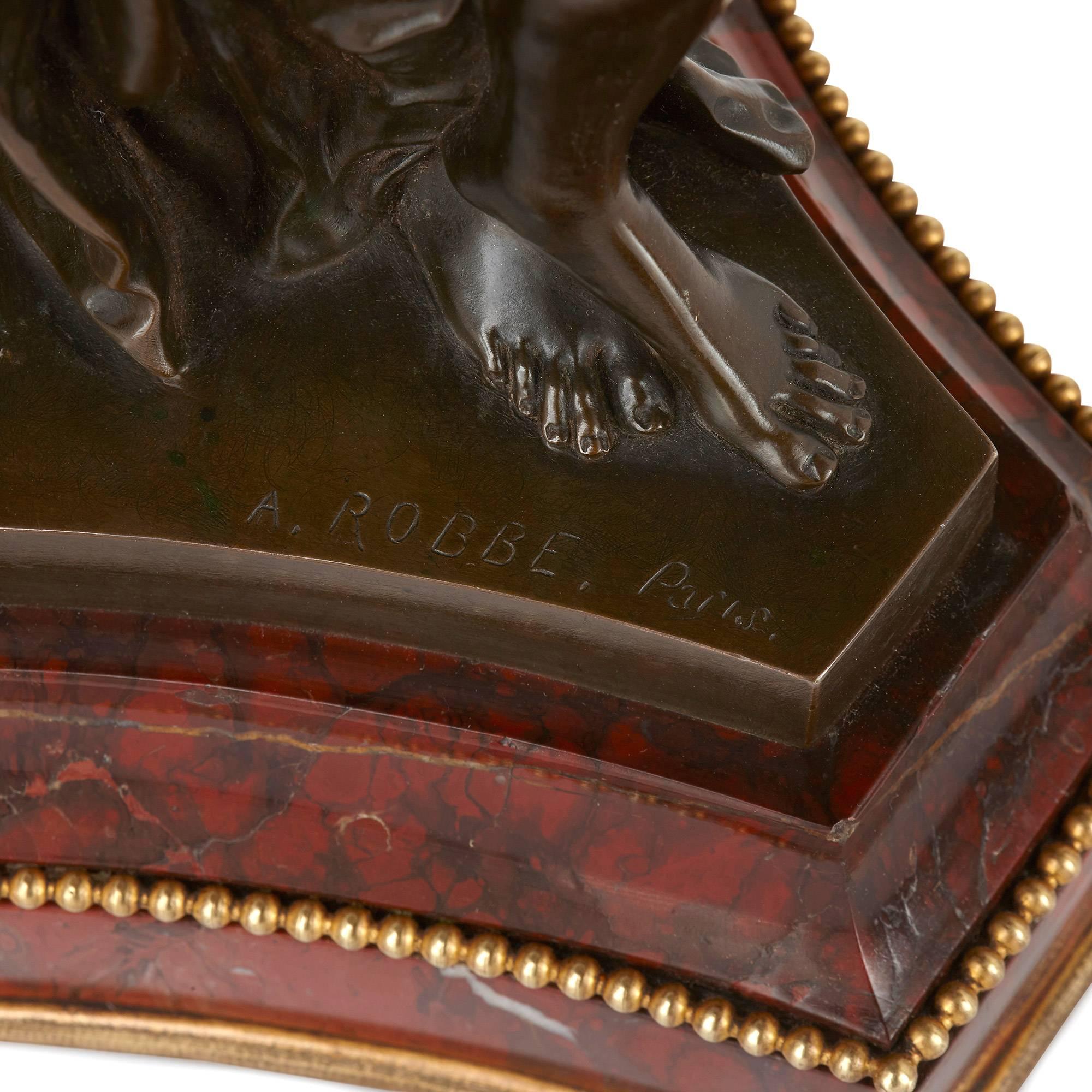 20ième siècle Centre de table ancien de style Empire en marbre et bronze de Robbe en vente