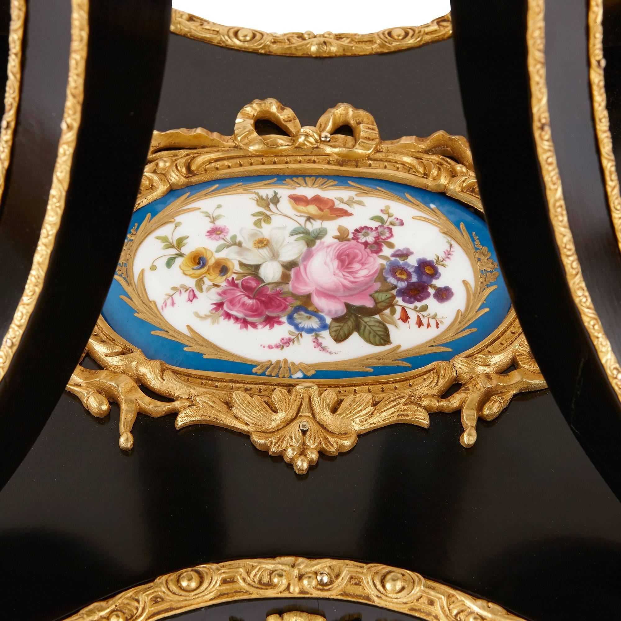 19th Century Ormolu-Mounted Sèvres Porcelain and Ebonized Wood Side Table For Sale