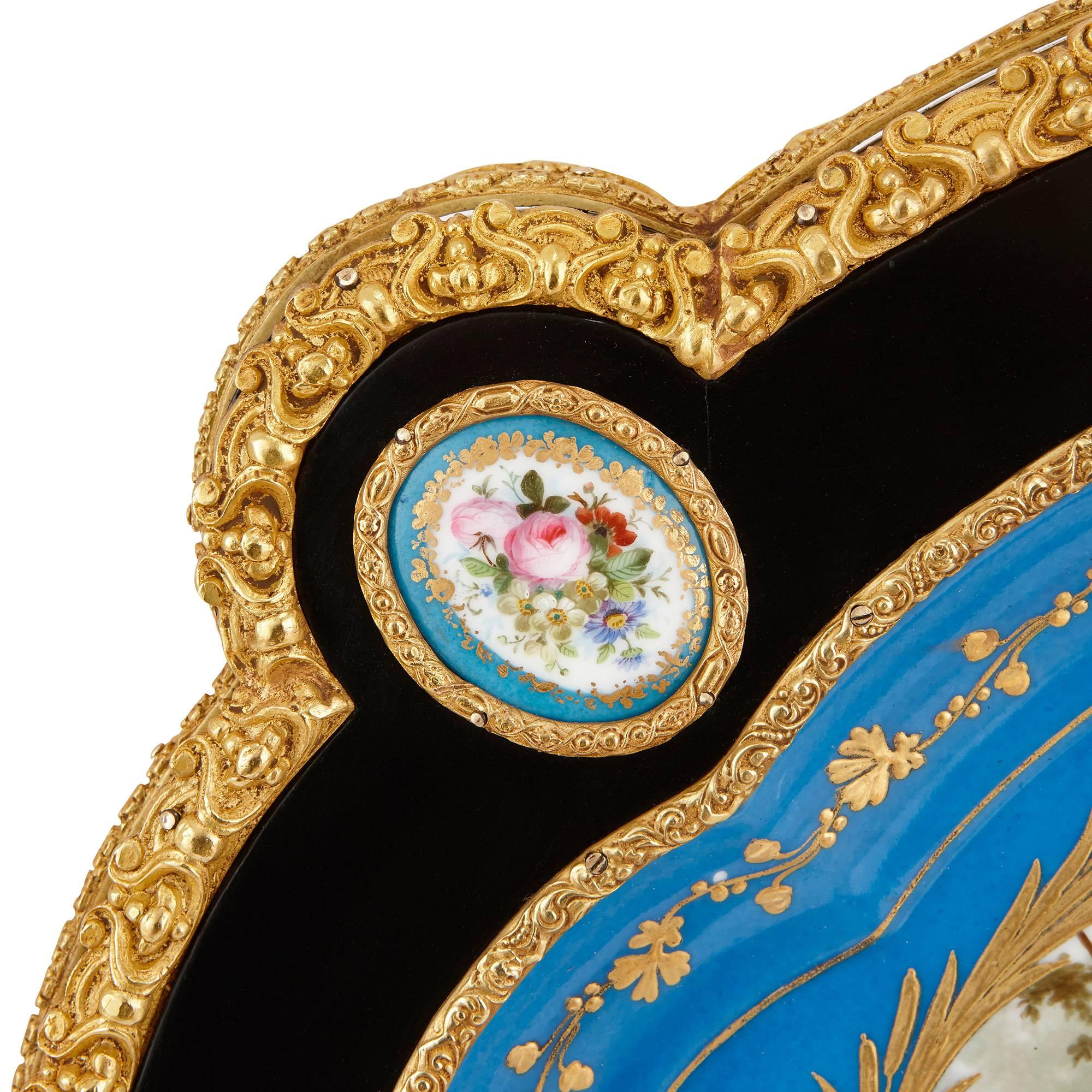 Ebonized Ebonised Wood Table with Sèvres-Style Porcelain and Ormolu Mounts For Sale