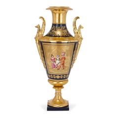 Vase ancien en porcelaine de Paris peint d'époque Empire